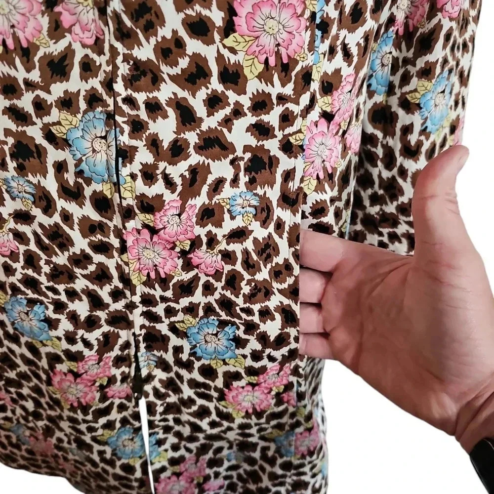 Nicole Miller Floral Leopard Print Zip Jacket Y2K Glam Statement Size 4 Vintage - Picture 3 of 7